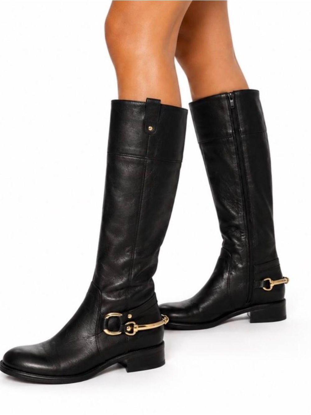 DUNE LONDON Tatter BLACK Leather Knee-High Riding Boots